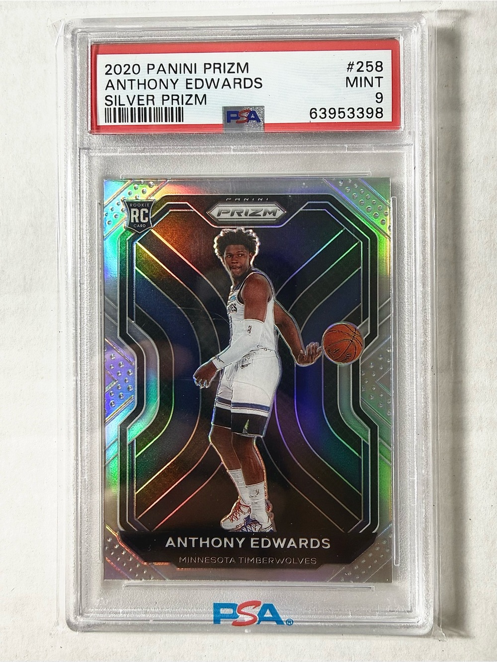 Panini Anthony Edwards Silver Prizm RC Card - Black & Silver Holographic